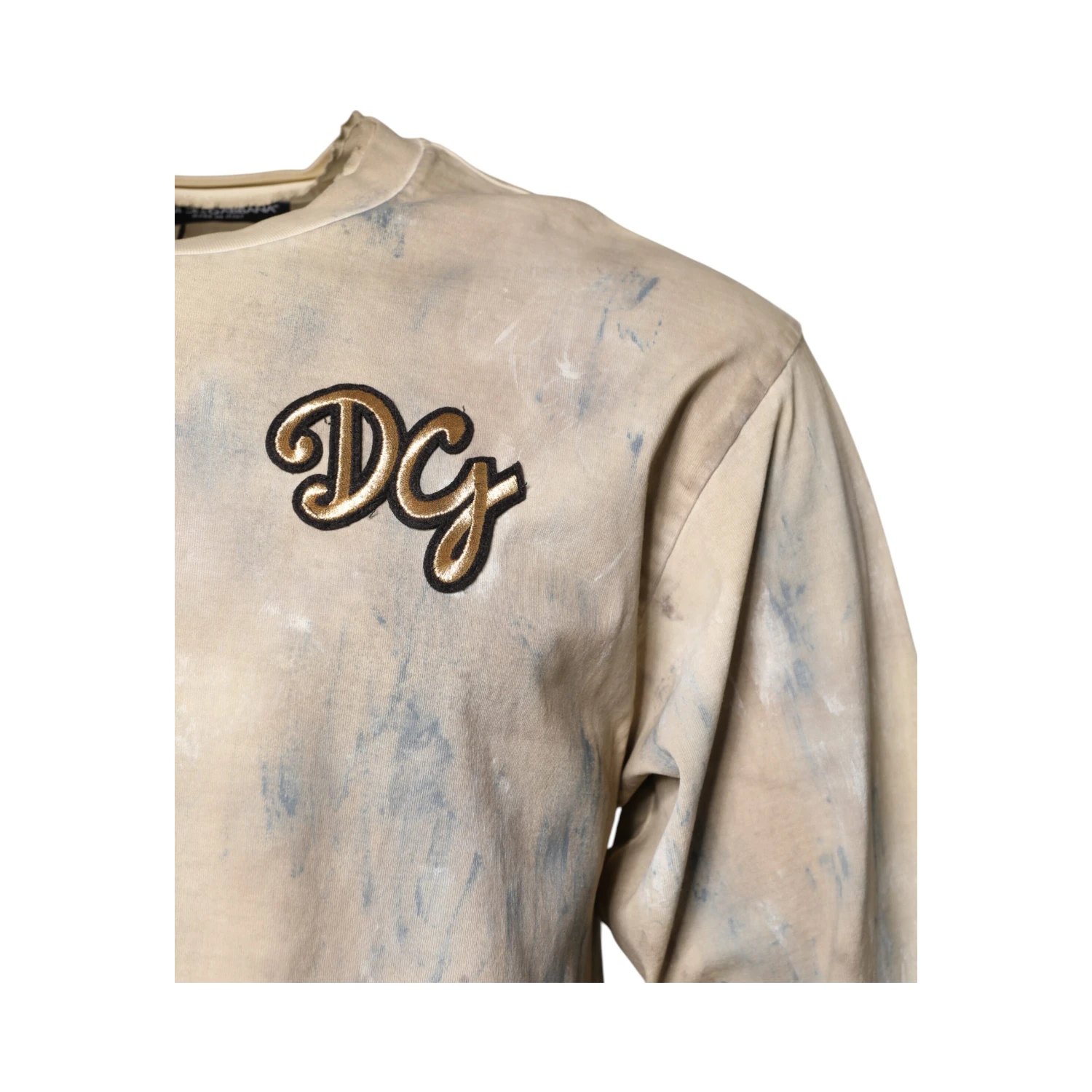 Beige Tie Dye DG Embroidery Cropped T-shirt