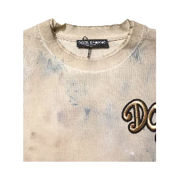 Beige Tie Dye DG Embroidery Cropped T-shirt