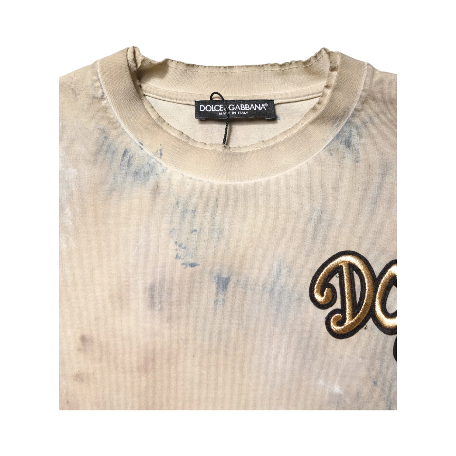 Beige Tie Dye DG Embroidery Cropped T-shirt