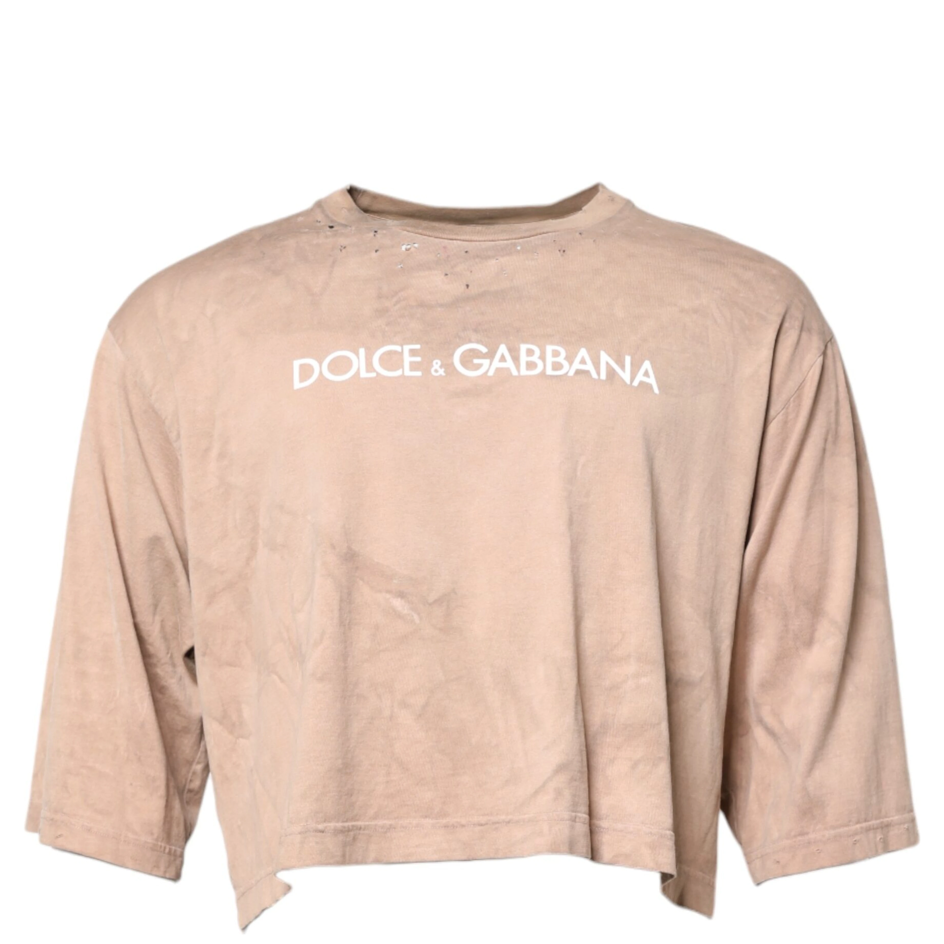 Beige Tie Dye Logo Print Cropped T-shirt