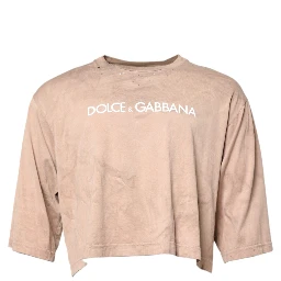 Beige Tie Dye Logo Print Cropped T-shirt