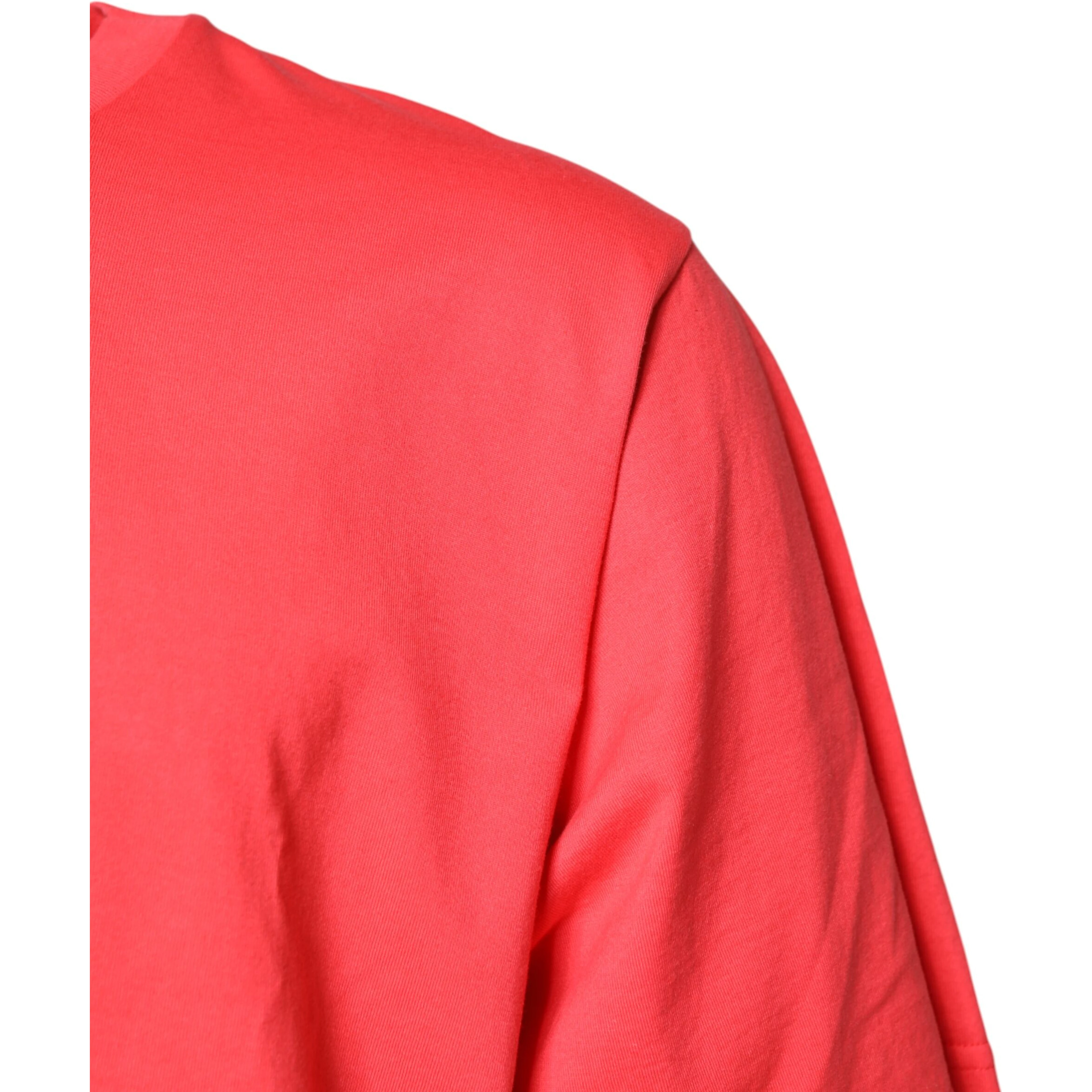 Red Cotton Lettering Print Crew Neck T-shirt