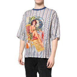 Multicolor Striped Pin Up Linen Round Neck T-shirt