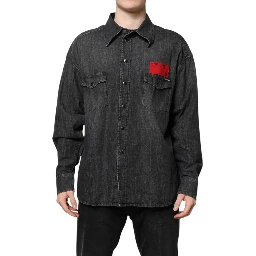 Gray Long Sleeves Button Down Denim Shirt