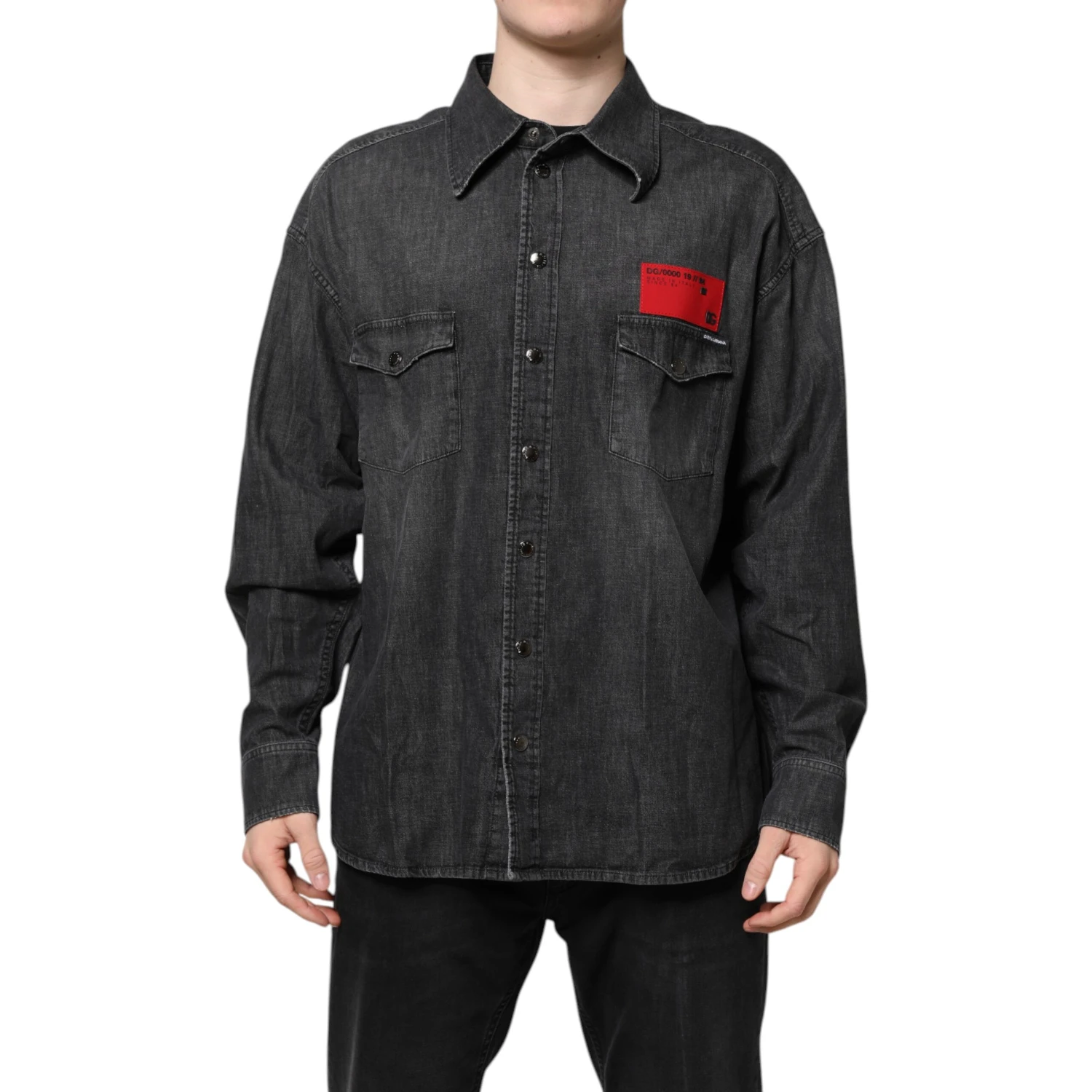 Gray Long Sleeves Button Down Denim Shirt