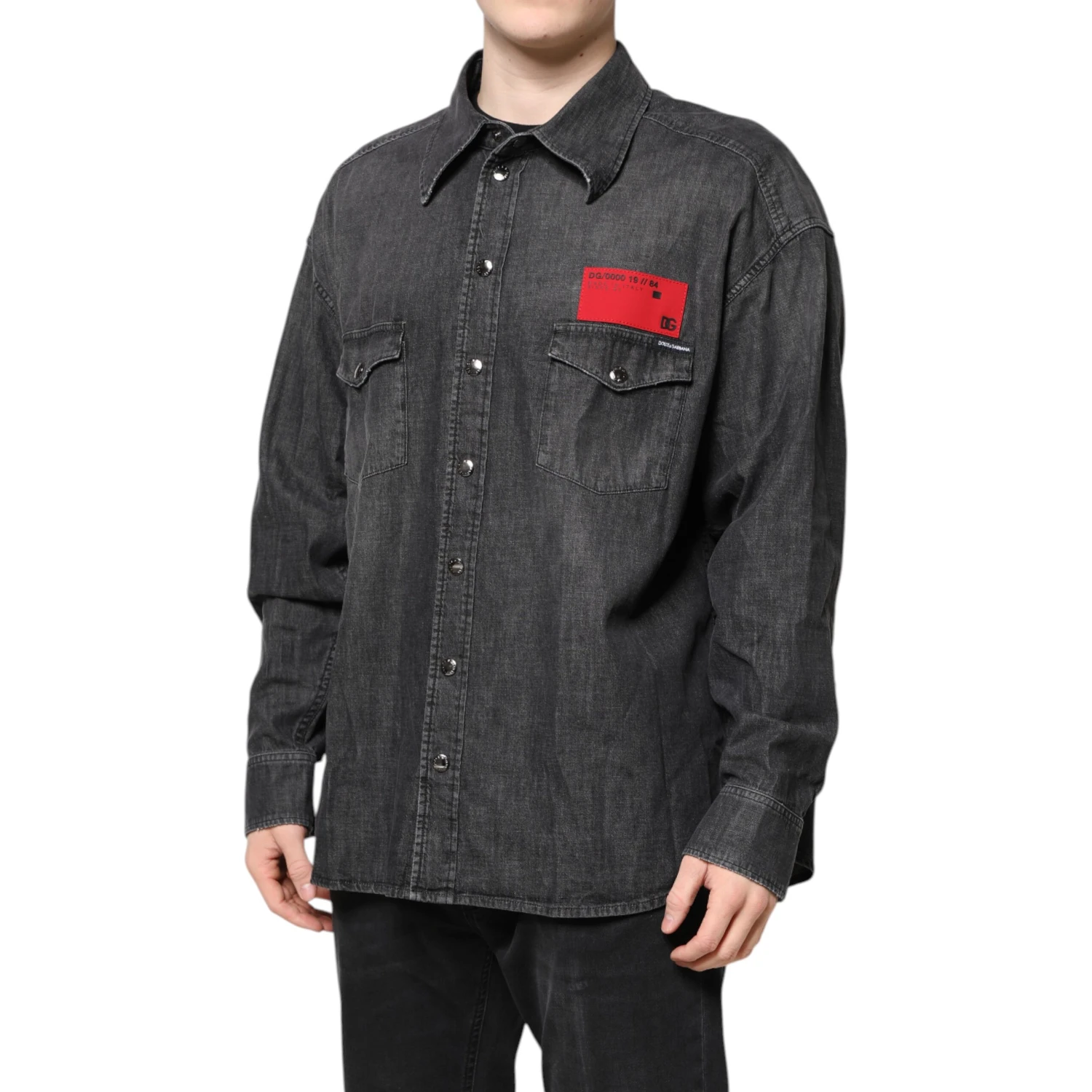 Gray Long Sleeves Button Down Denim Shirt