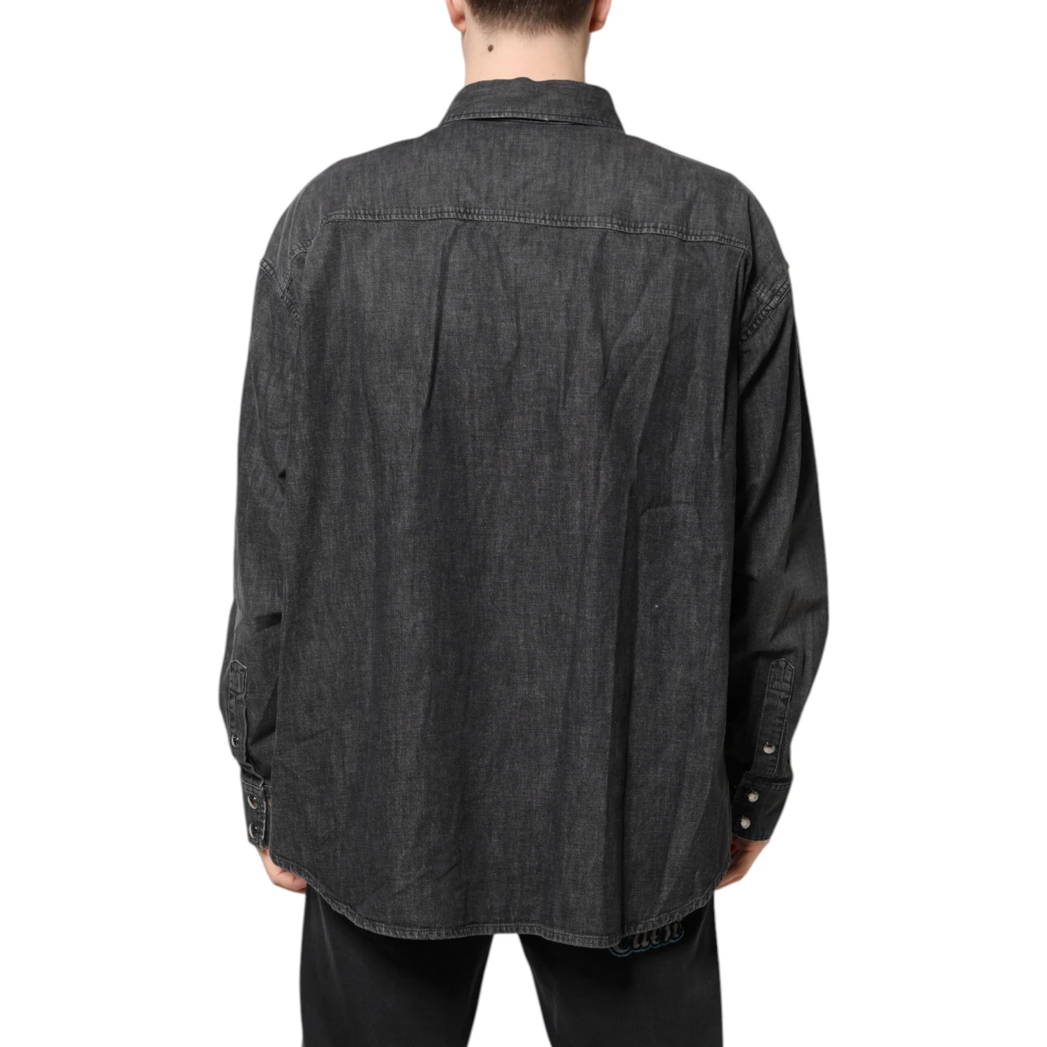 Gray Long Sleeves Button Down Denim Shirt