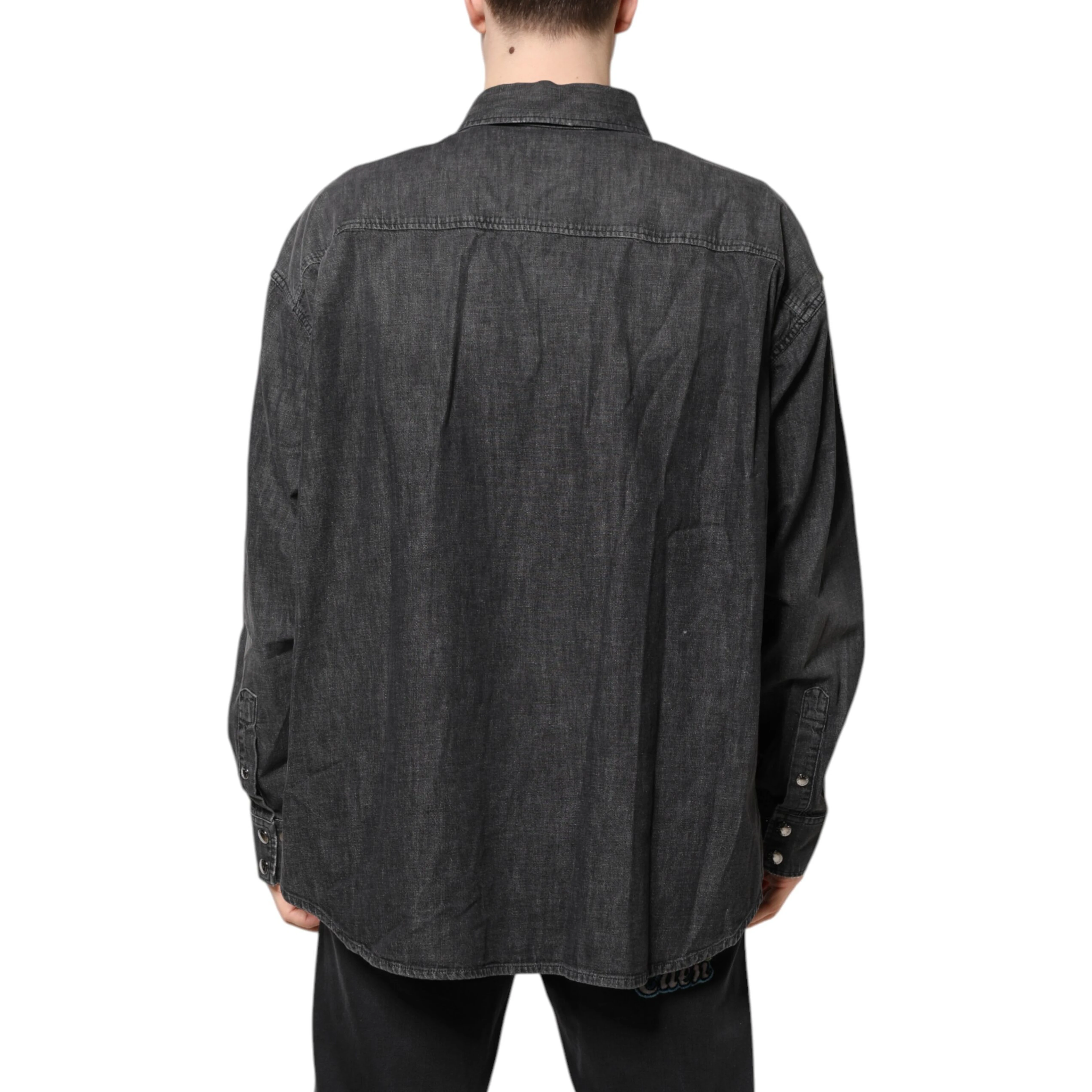 Gray Long Sleeves Button Down Denim Shirt