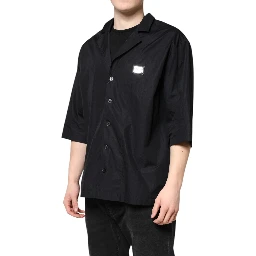Black Short Sleeves Button Down Casual Shirt