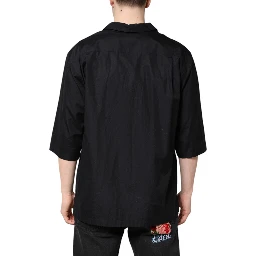 Black Short Sleeves Button Down Casual Shirt