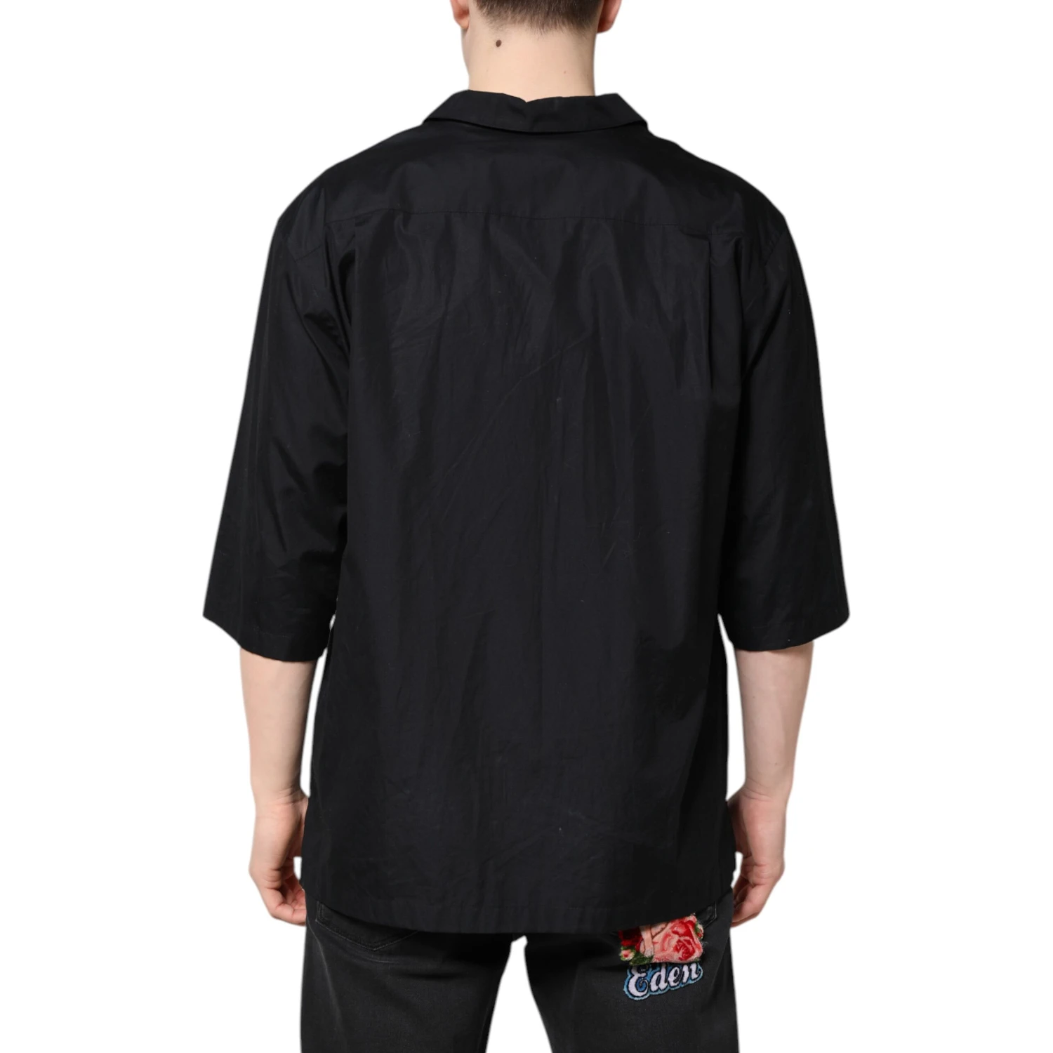 Black Short Sleeves Button Down Casual Shirt