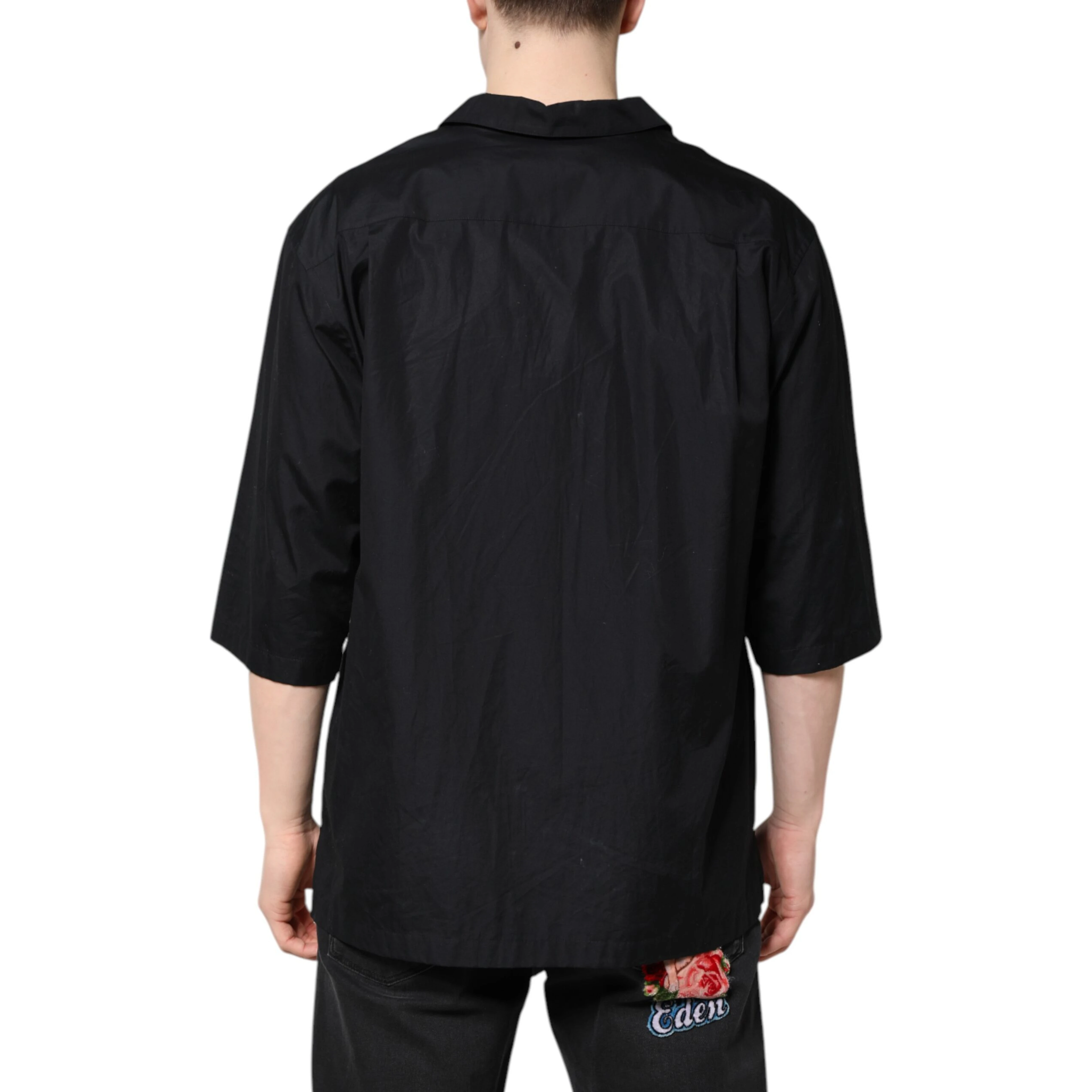 Black Short Sleeves Button Down Casual Shirt