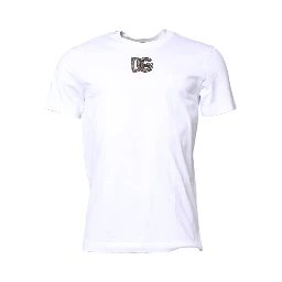 White Cotton DG Embroidery Crew Neck T-shirt