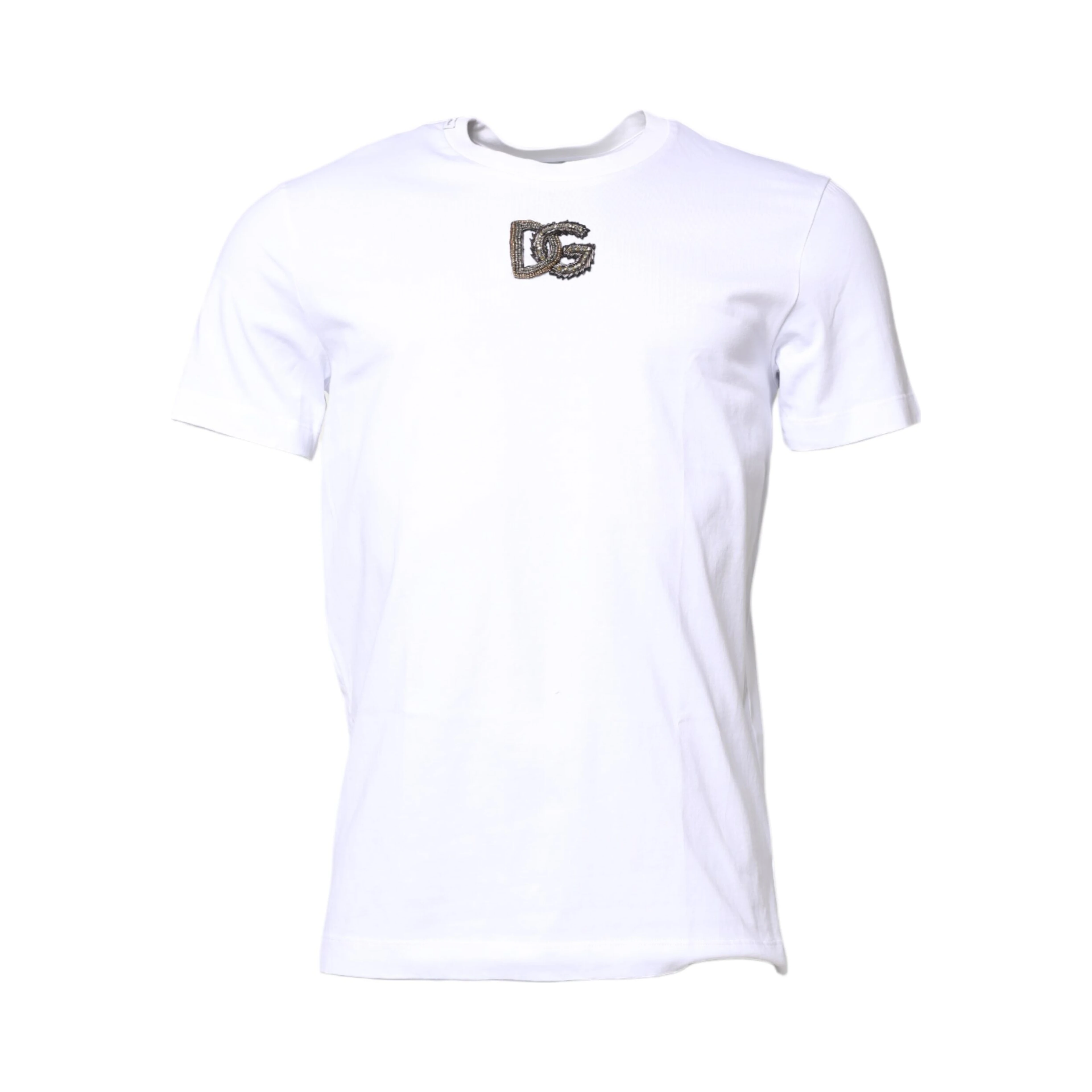 White Cotton DG Embroidery Crew Neck T-shirt