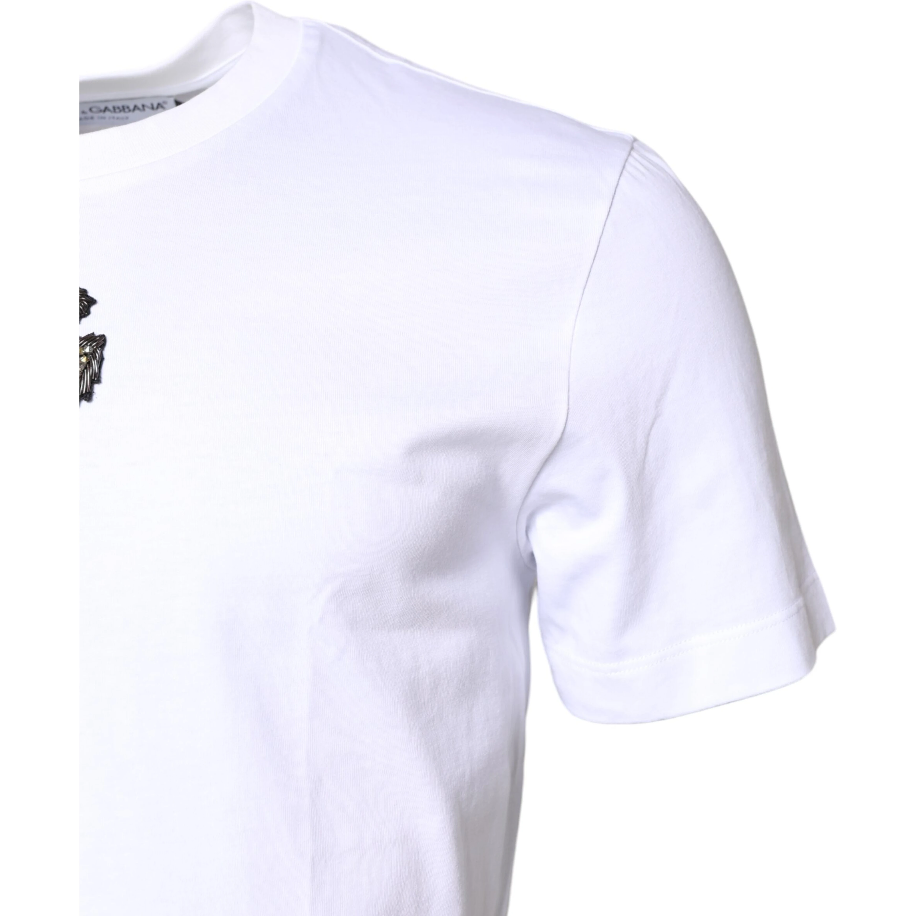 White Cotton DG Embroidery Crew Neck T-shirt