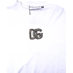 White Cotton DG Embroidery Crew Neck T-shirt