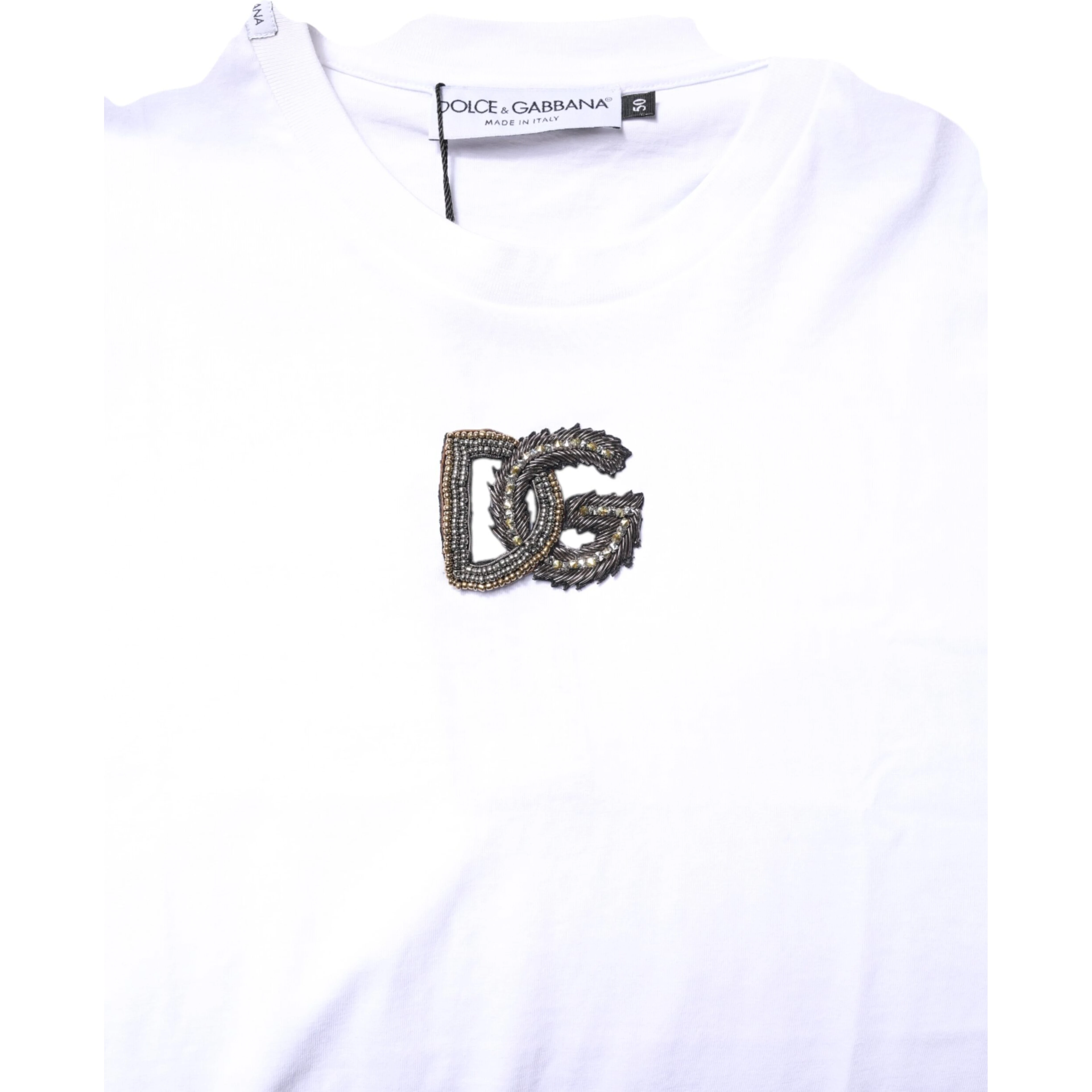 White Cotton DG Embroidery Crew Neck T-shirt