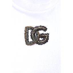 White Cotton DG Embroidery Crew Neck T-shirt