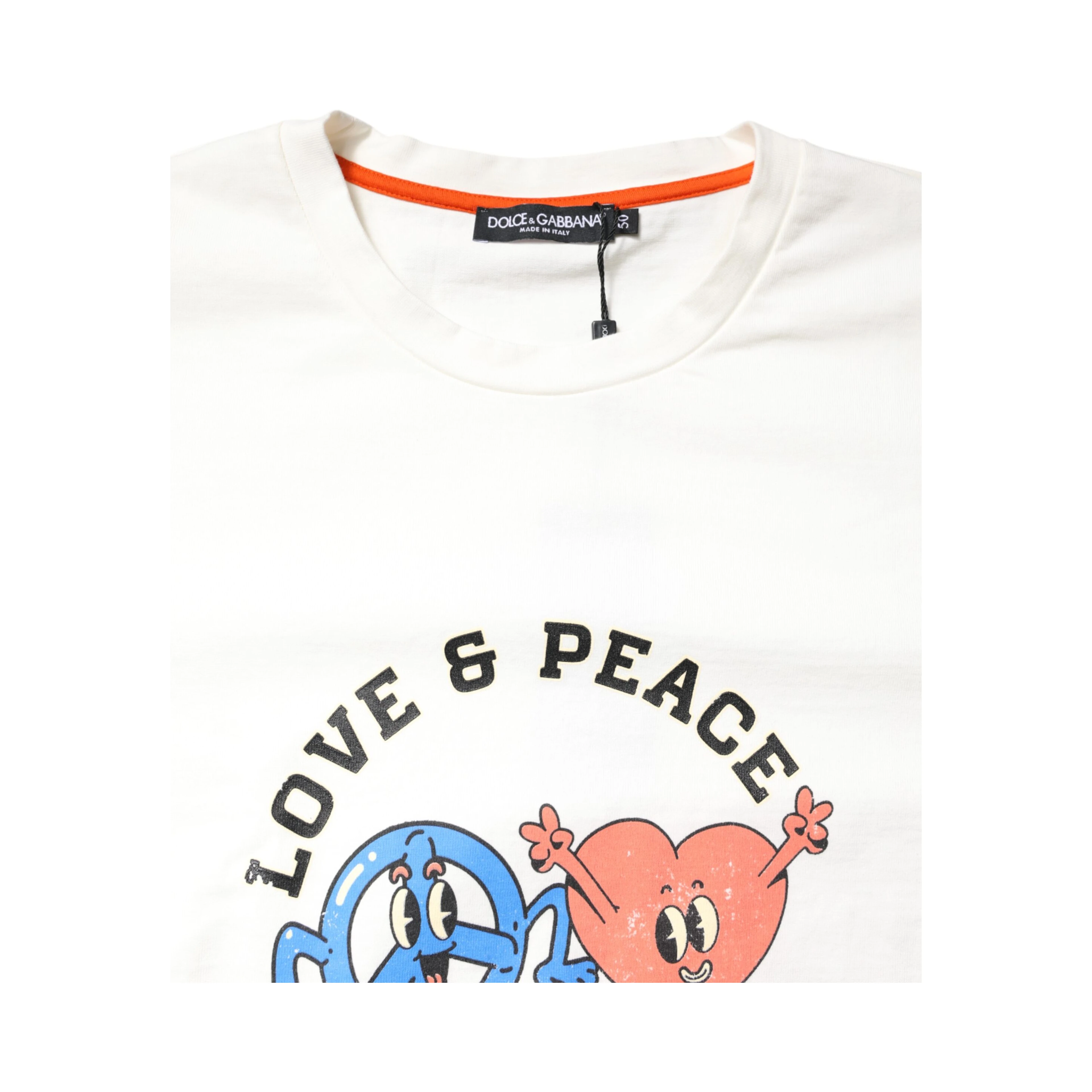 White LOVE & PEACE Print Crew Neck T-shirt