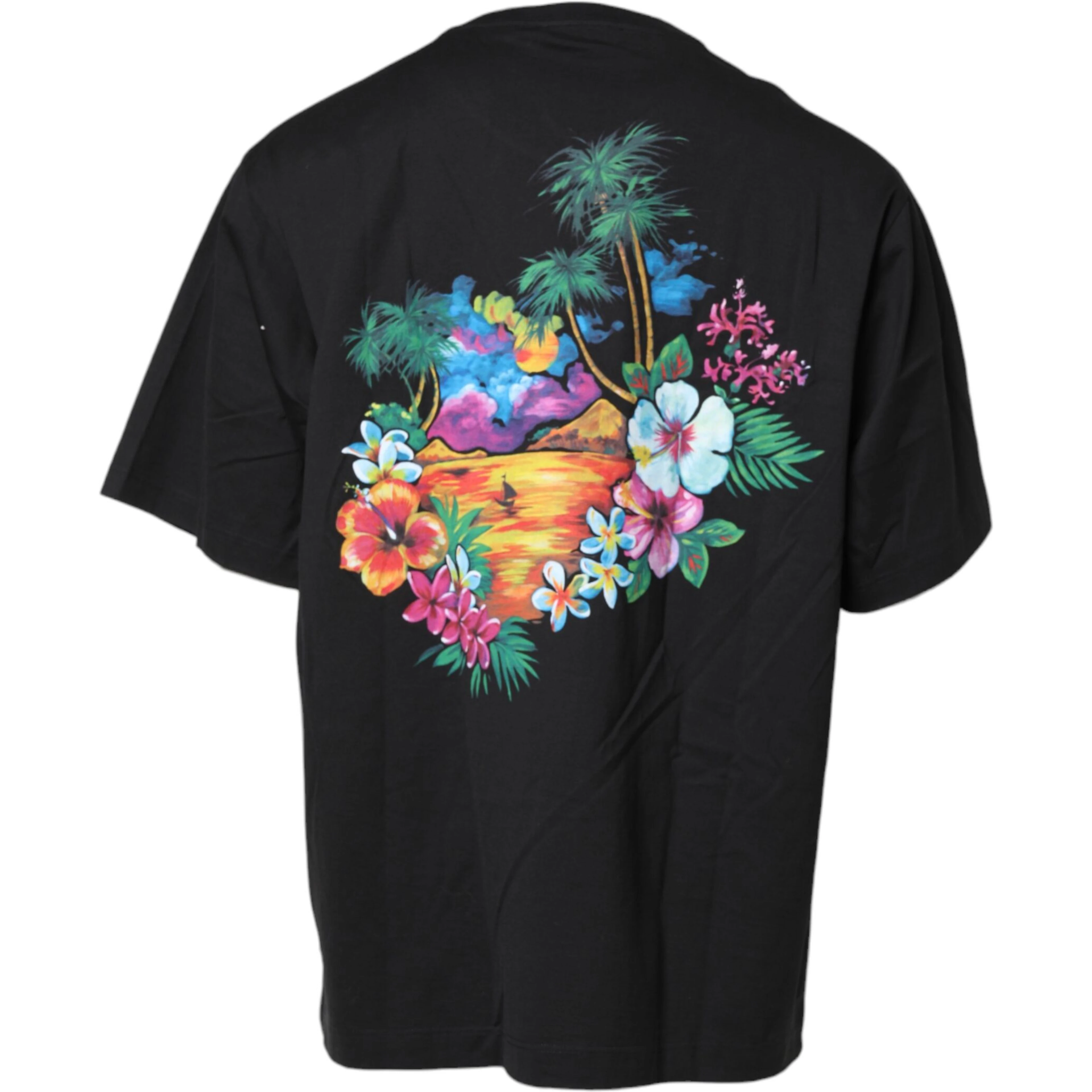 Black DG Floral Print Crew Neck T-shirt