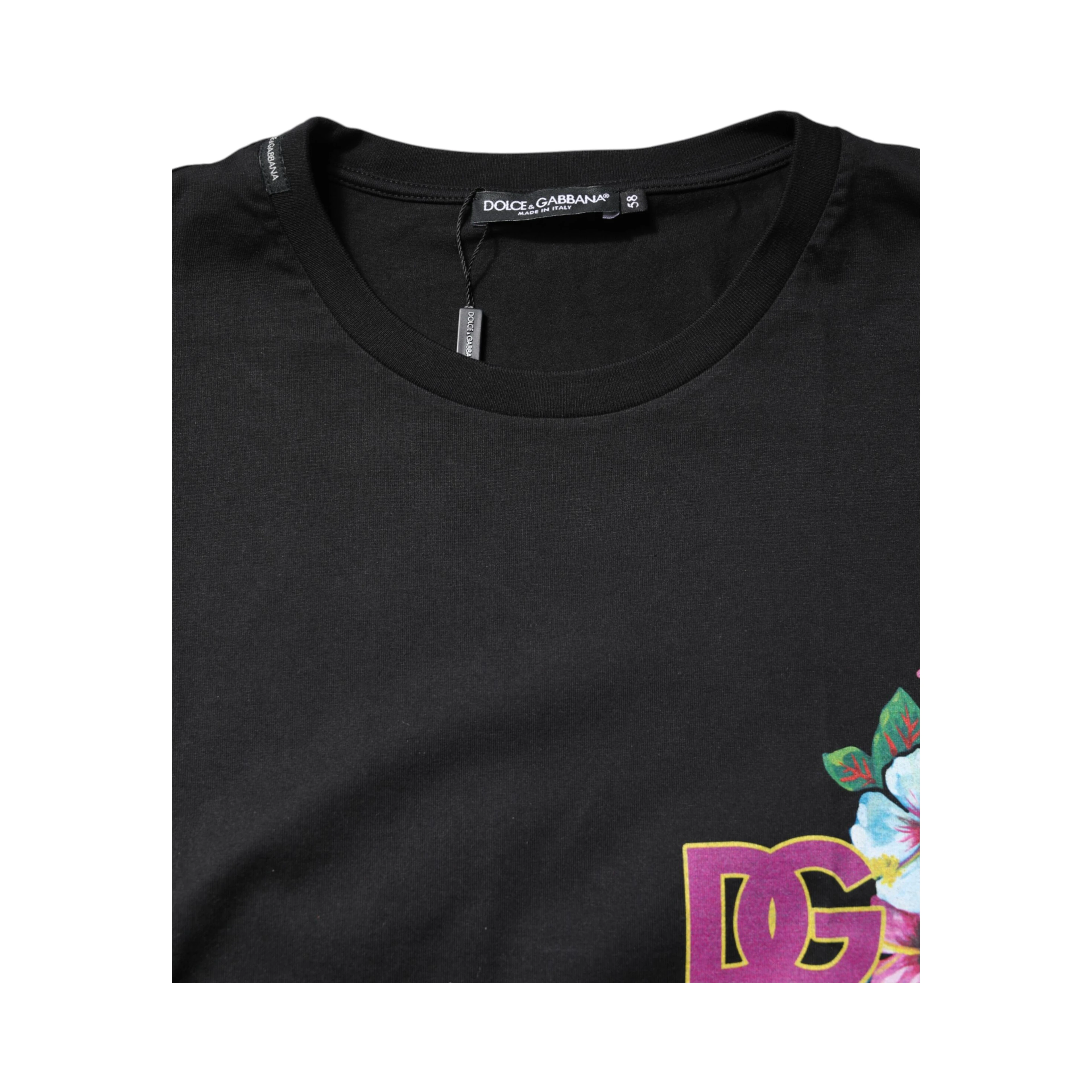 Black DG Floral Print Crew Neck T-shirt