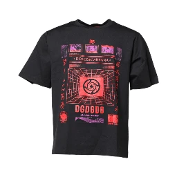 Black Cotton Graphic Print Crew Neck T-shirt