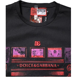 Black Cotton Graphic Print Crew Neck T-shirt