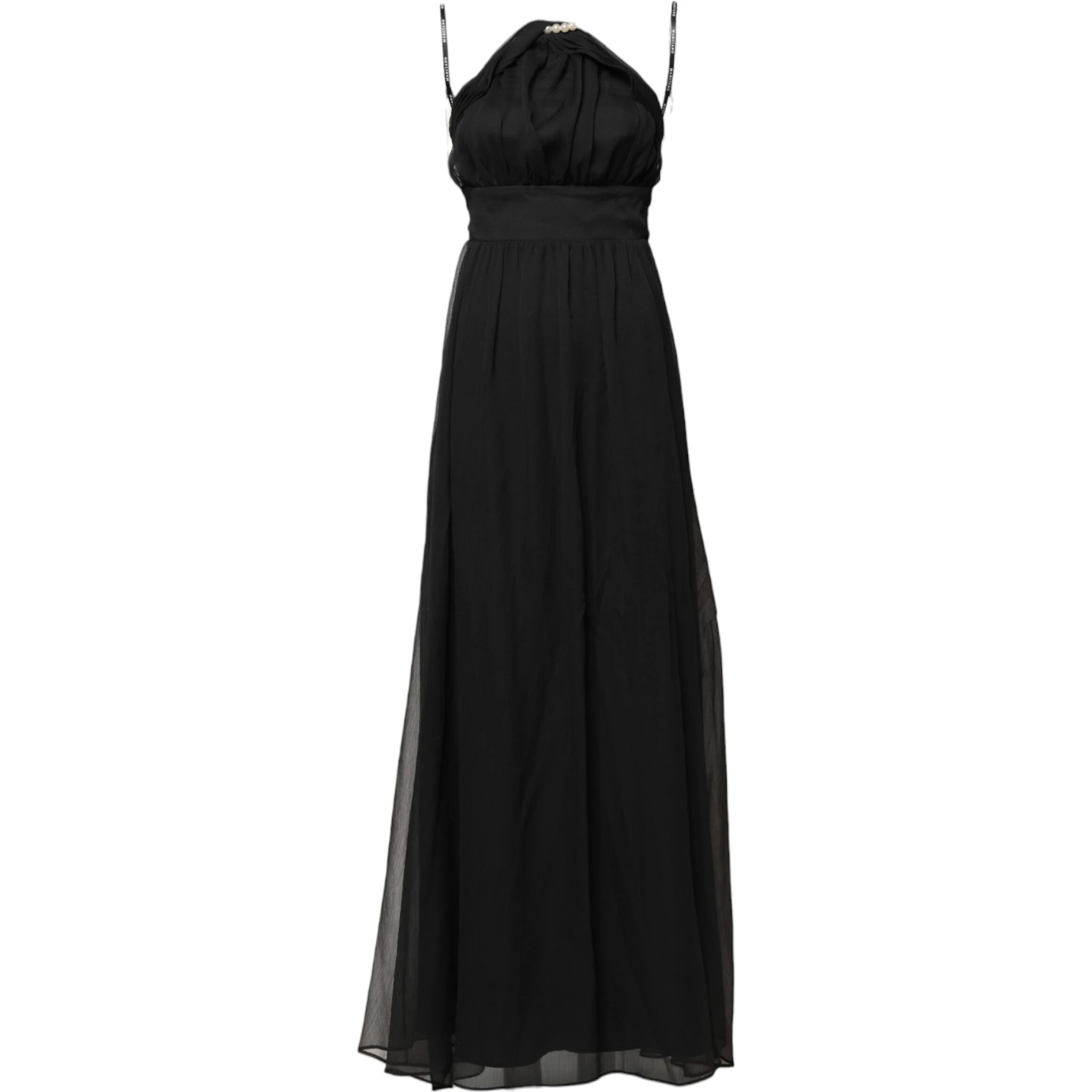 Black Tulle Pearl Sleeveless Long Gown Dress