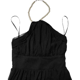 Black Tulle Pearl Sleeveless Long Gown Dress