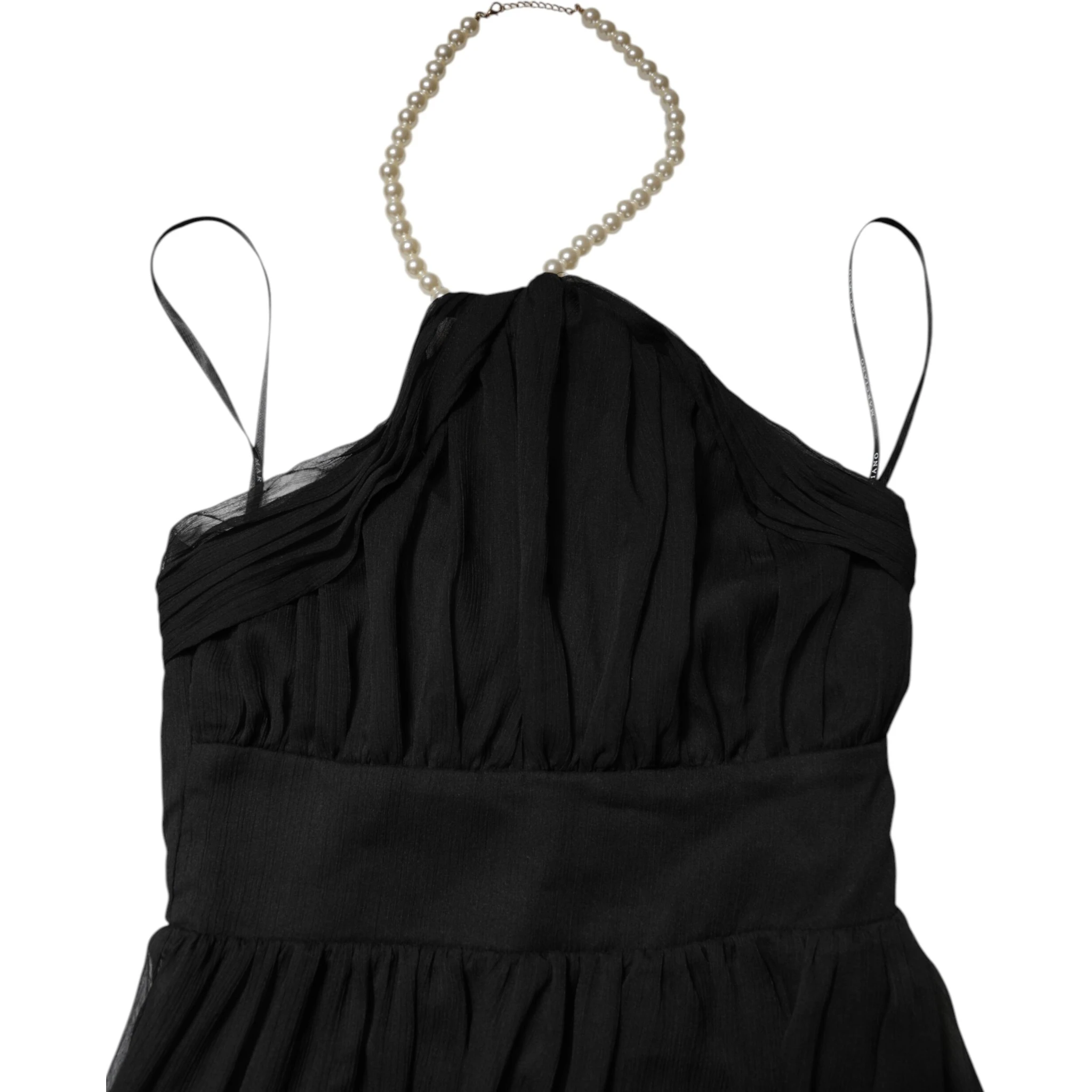 Black Tulle Pearl Sleeveless Long Gown Dress