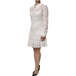 White Floral Lace Long Sleeves A-line Dress