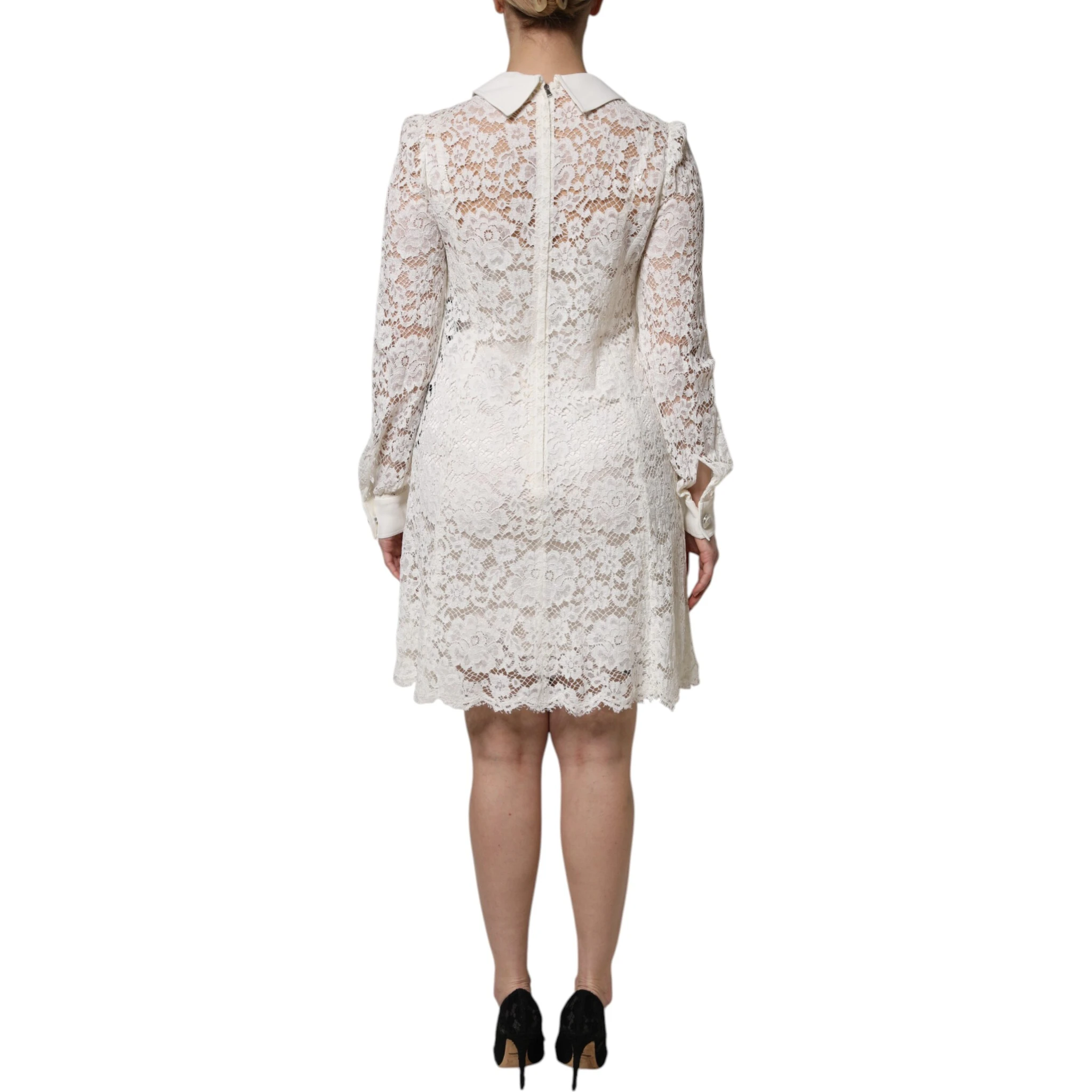 White Floral Lace Long Sleeves A-line Dress