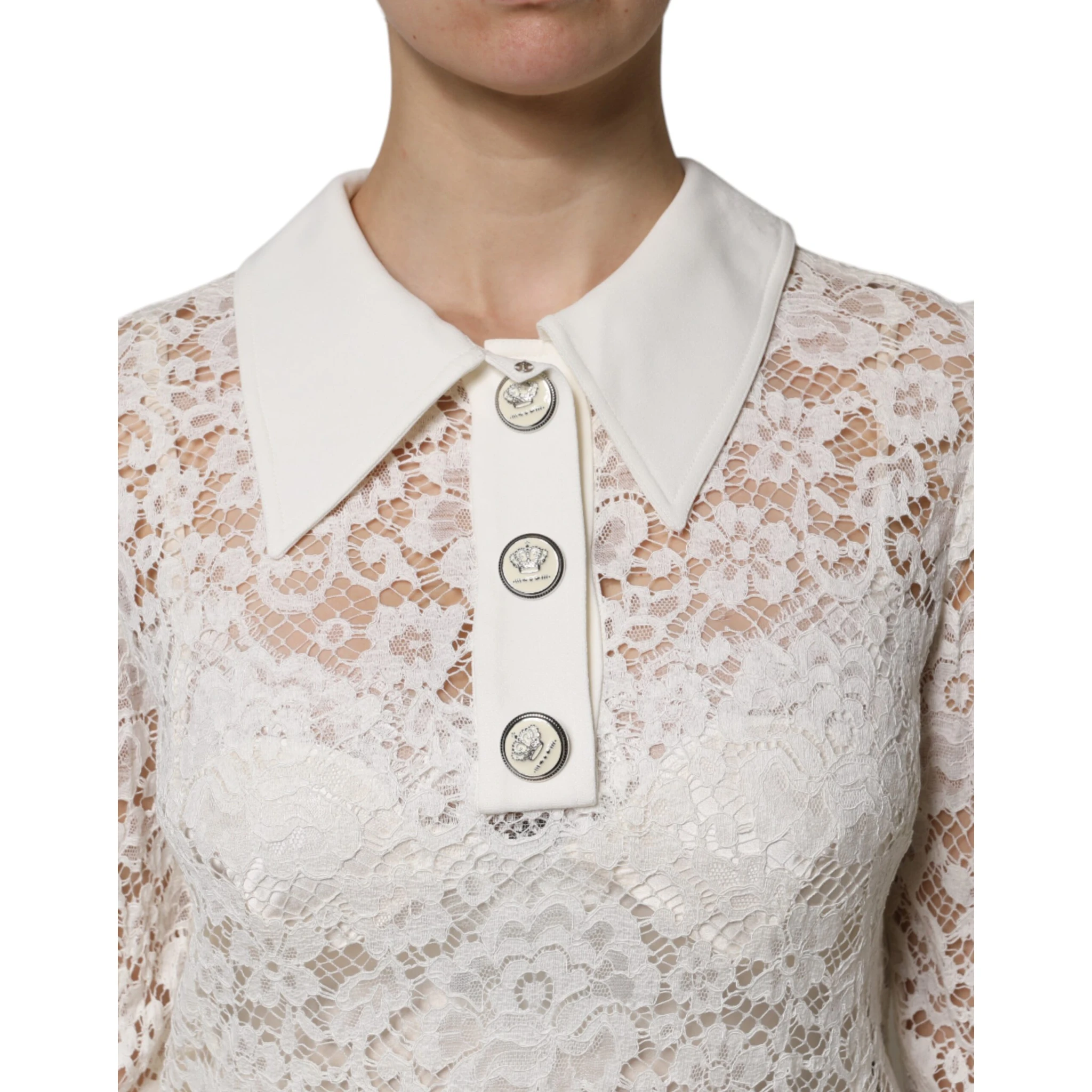White Floral Lace Long Sleeves A-line Dress