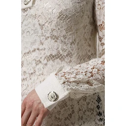White Floral Lace Long Sleeves A-line Dress