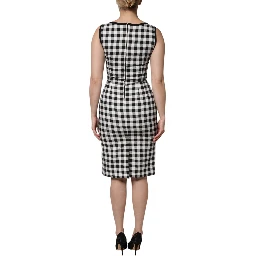 White Black Checkered Sleeveless Sheath Dress