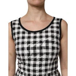 White Black Checkered Sleeveless Sheath Dress