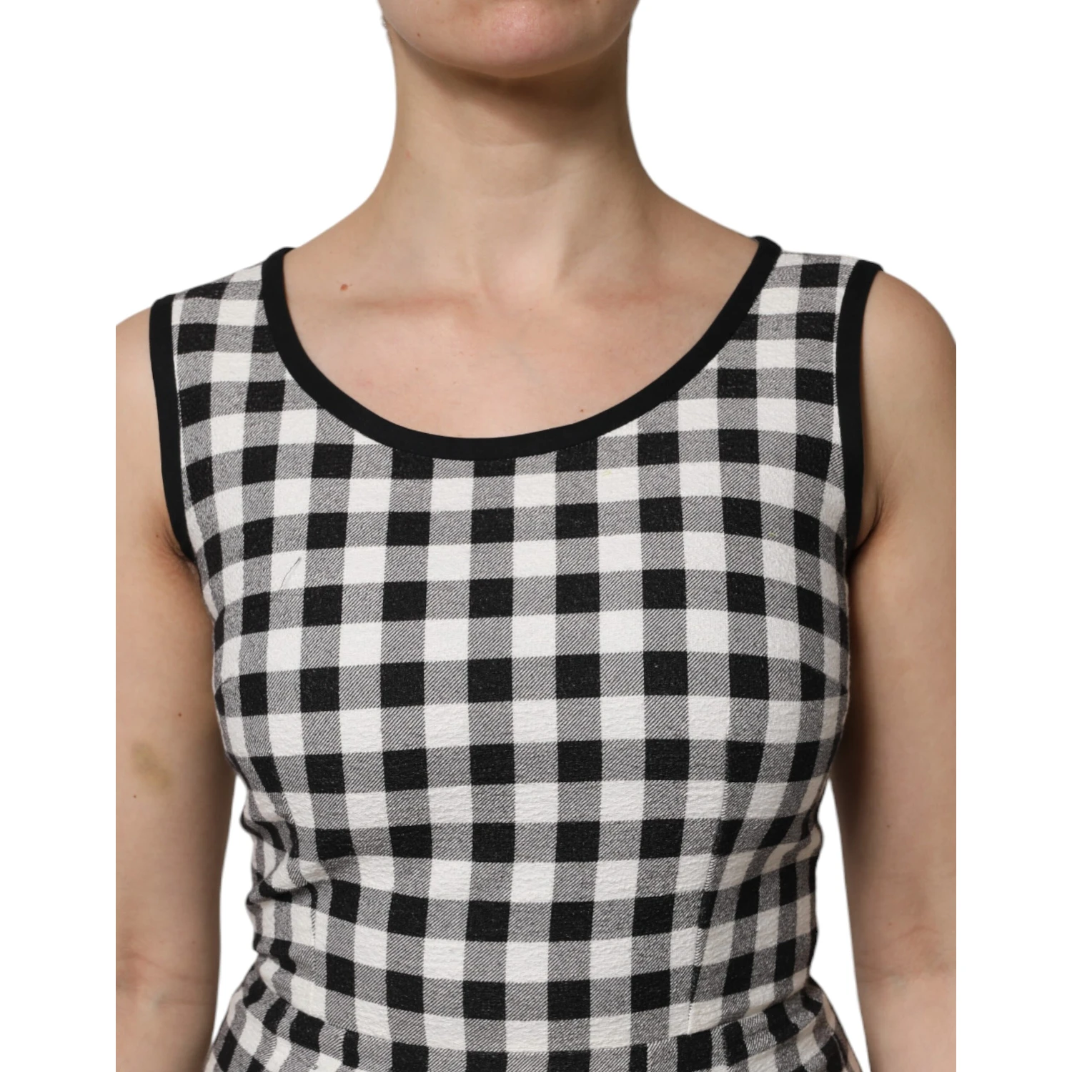 White Black Checkered Sleeveless Sheath Dress