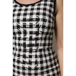 White Black Checkered Sleeveless Sheath Dress