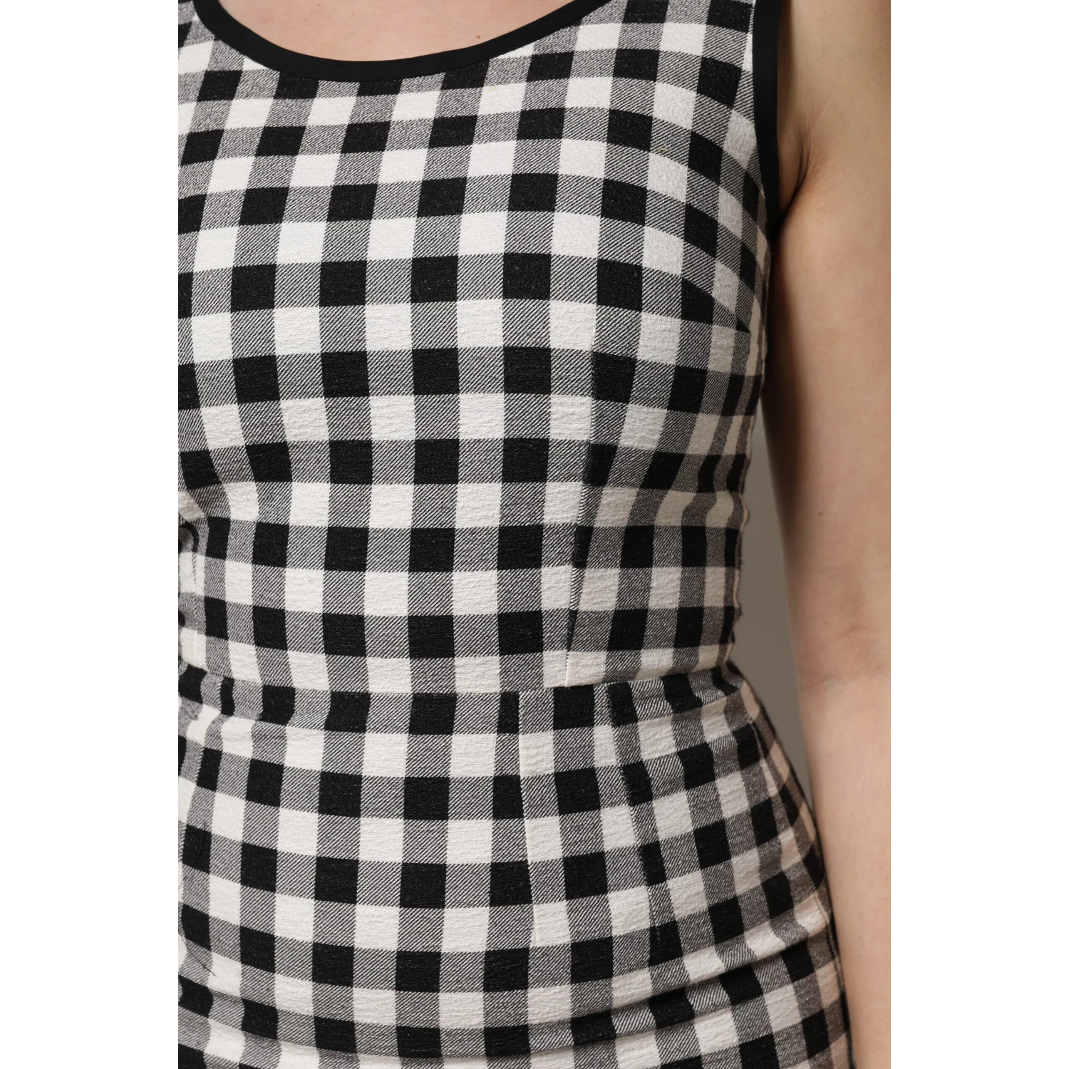 White Black Checkered Sleeveless Sheath Dress
