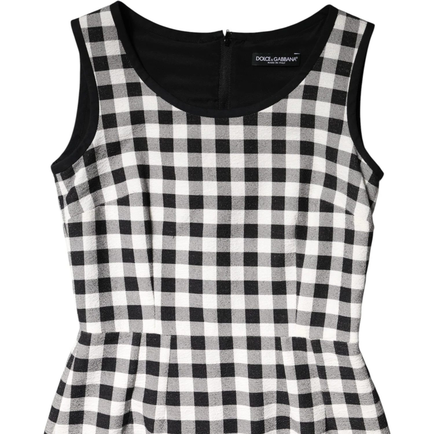 White Black Checkered Sleeveless Sheath Dress