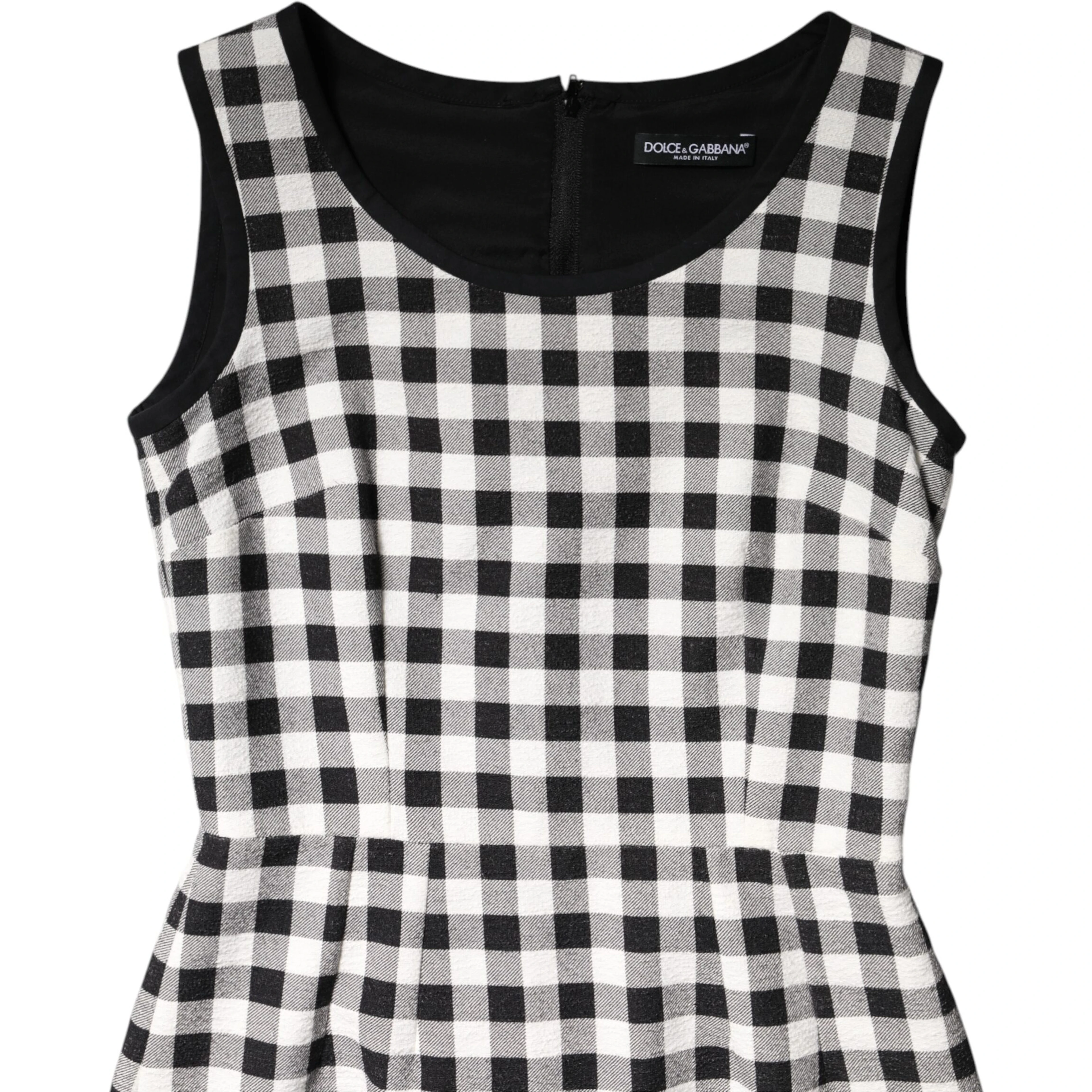 White Black Checkered Sleeveless Sheath Dress
