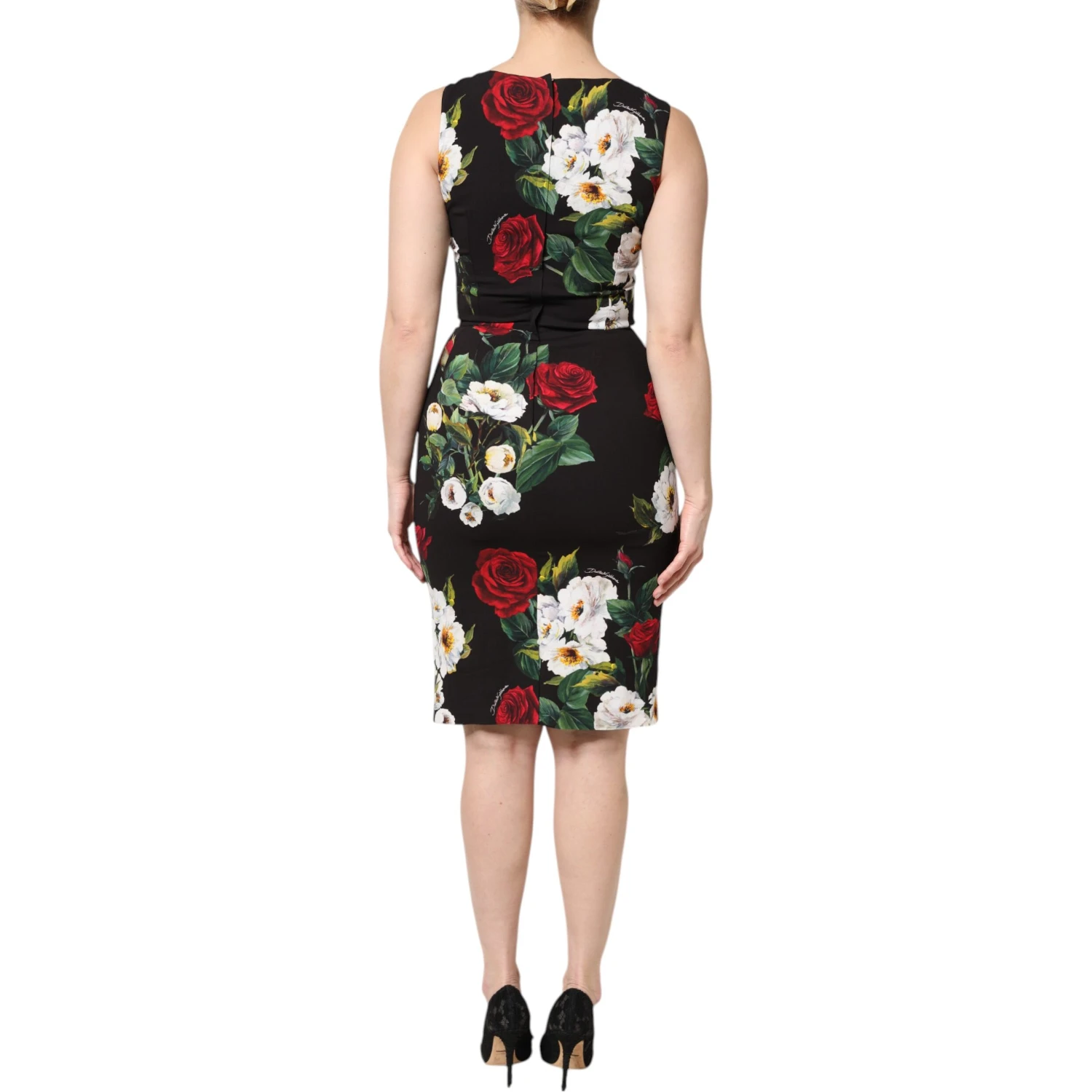 Black Floral Print Sleeveless Sheath Dress