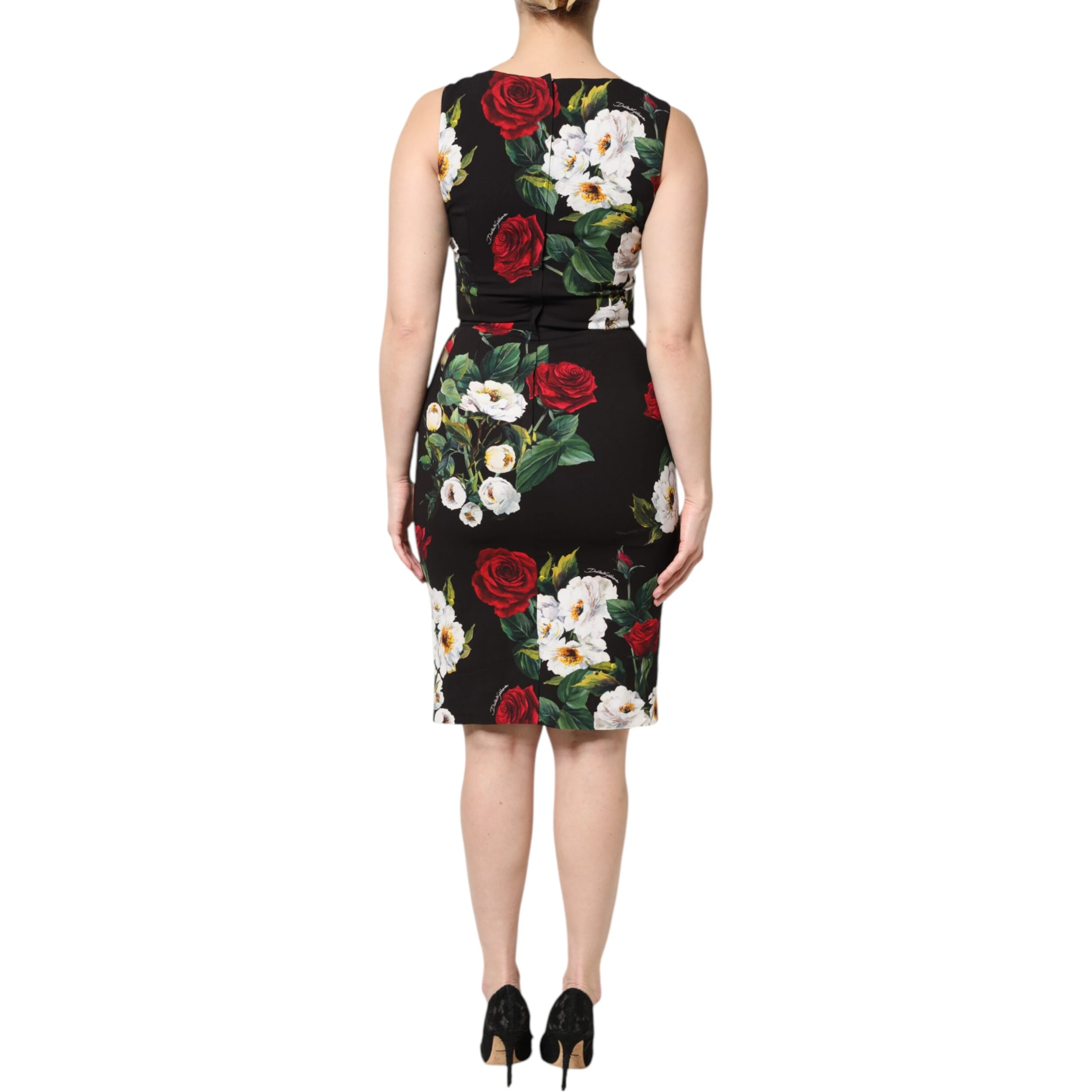 Black Floral Print Sleeveless Sheath Dress