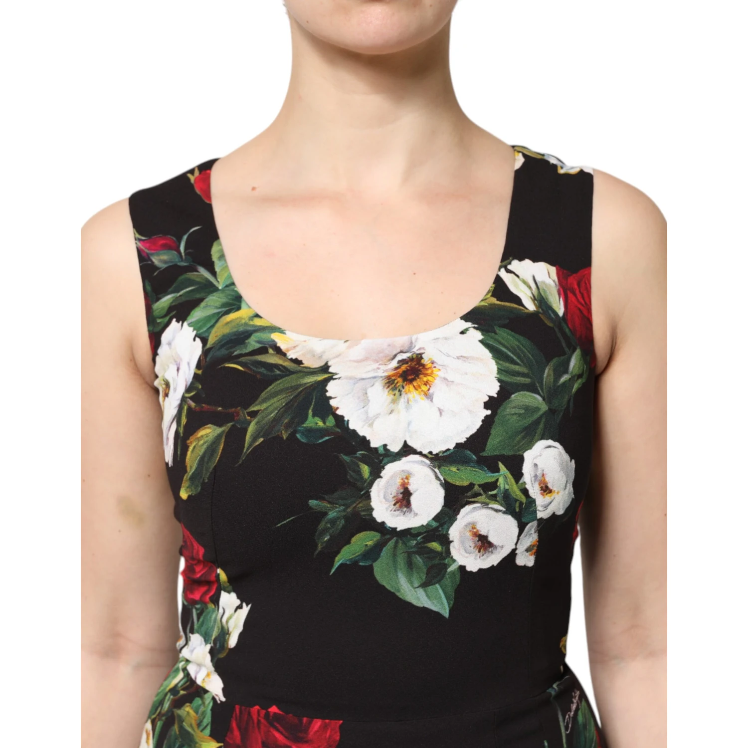 Black Floral Print Sleeveless Sheath Dress
