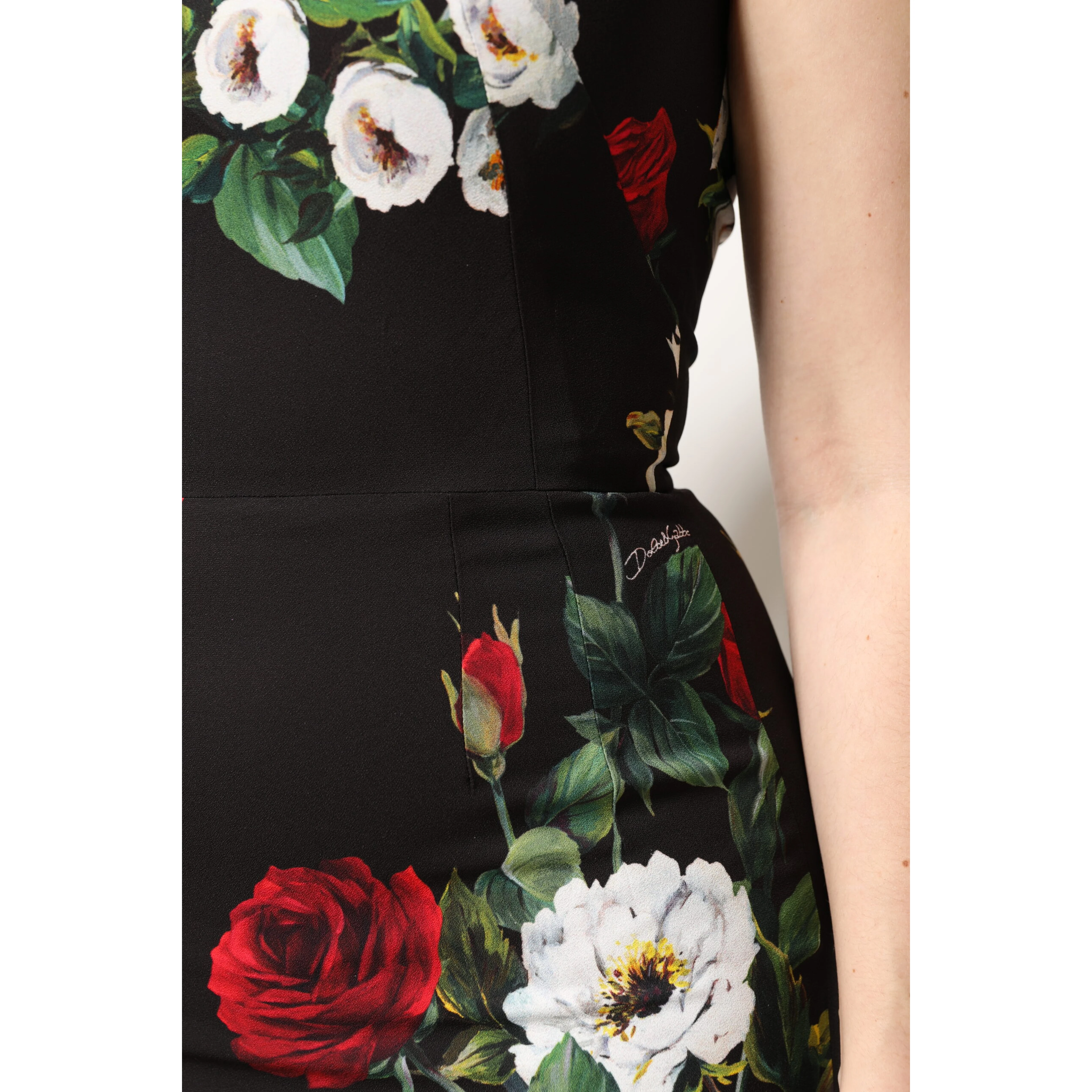 Black Floral Print Sleeveless Sheath Dress