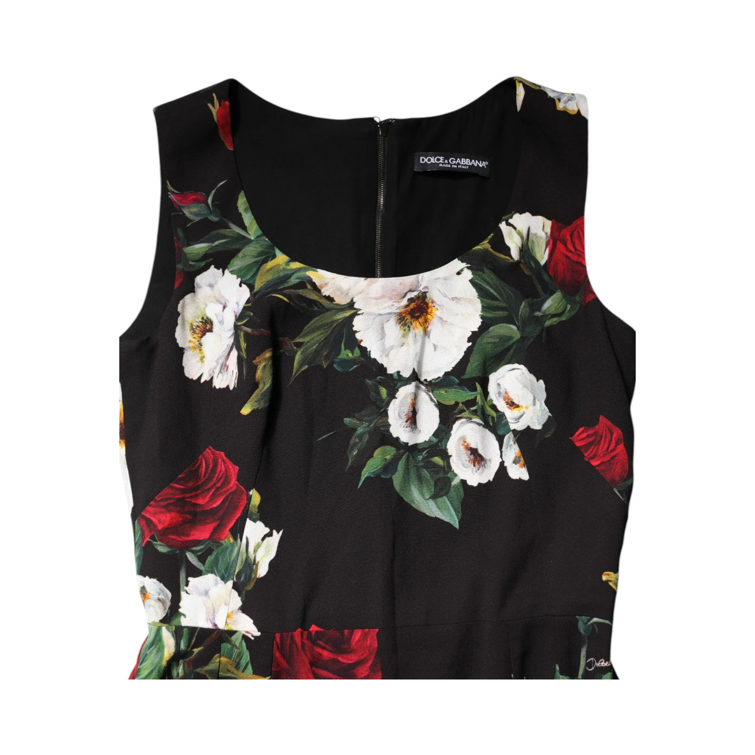 Black Floral Print Sleeveless Sheath Dress