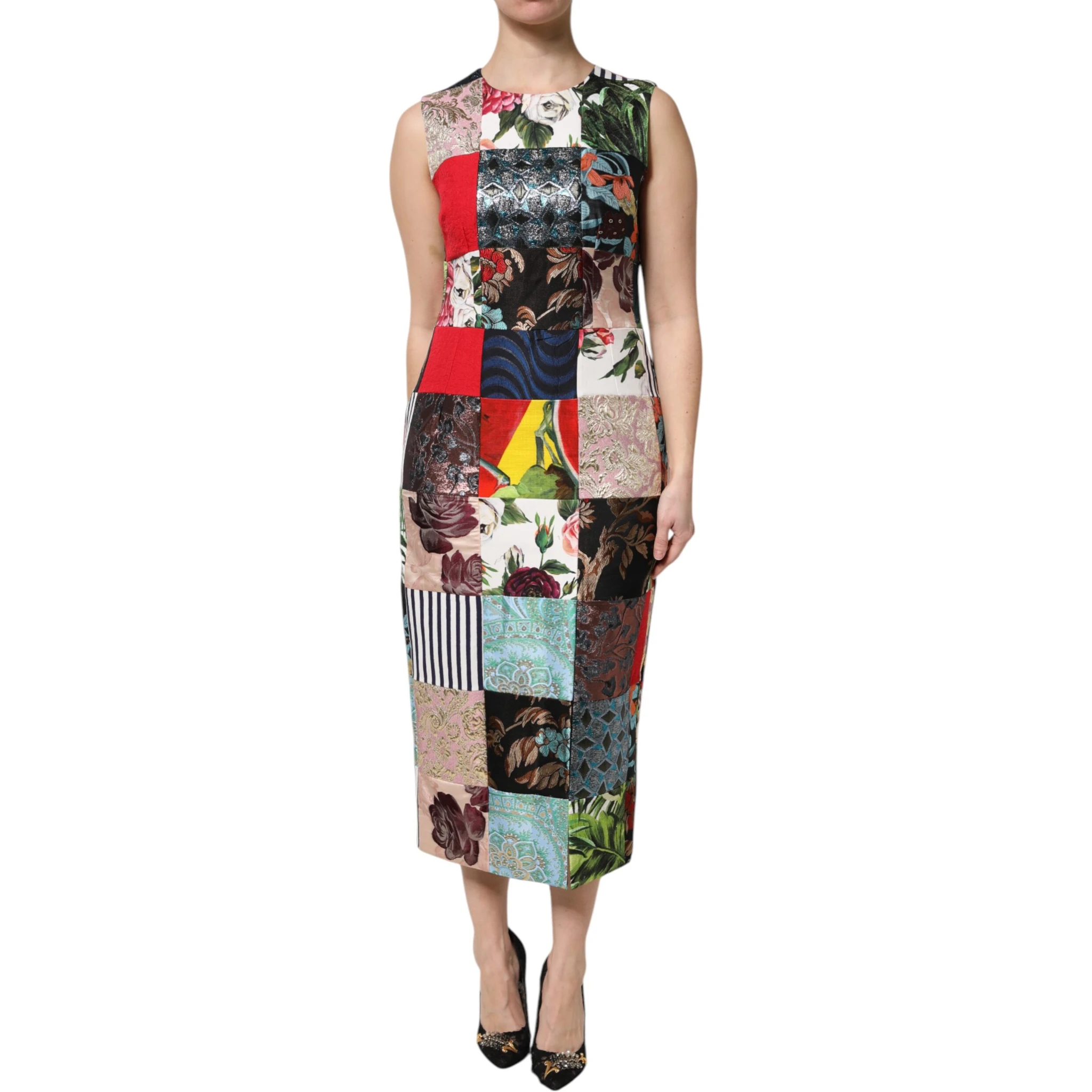 Multicolor Patchwork Sleeveless Sheath Dress