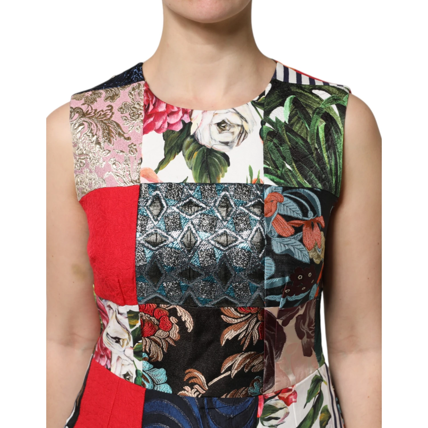 Multicolor Patchwork Sleeveless Sheath Dress