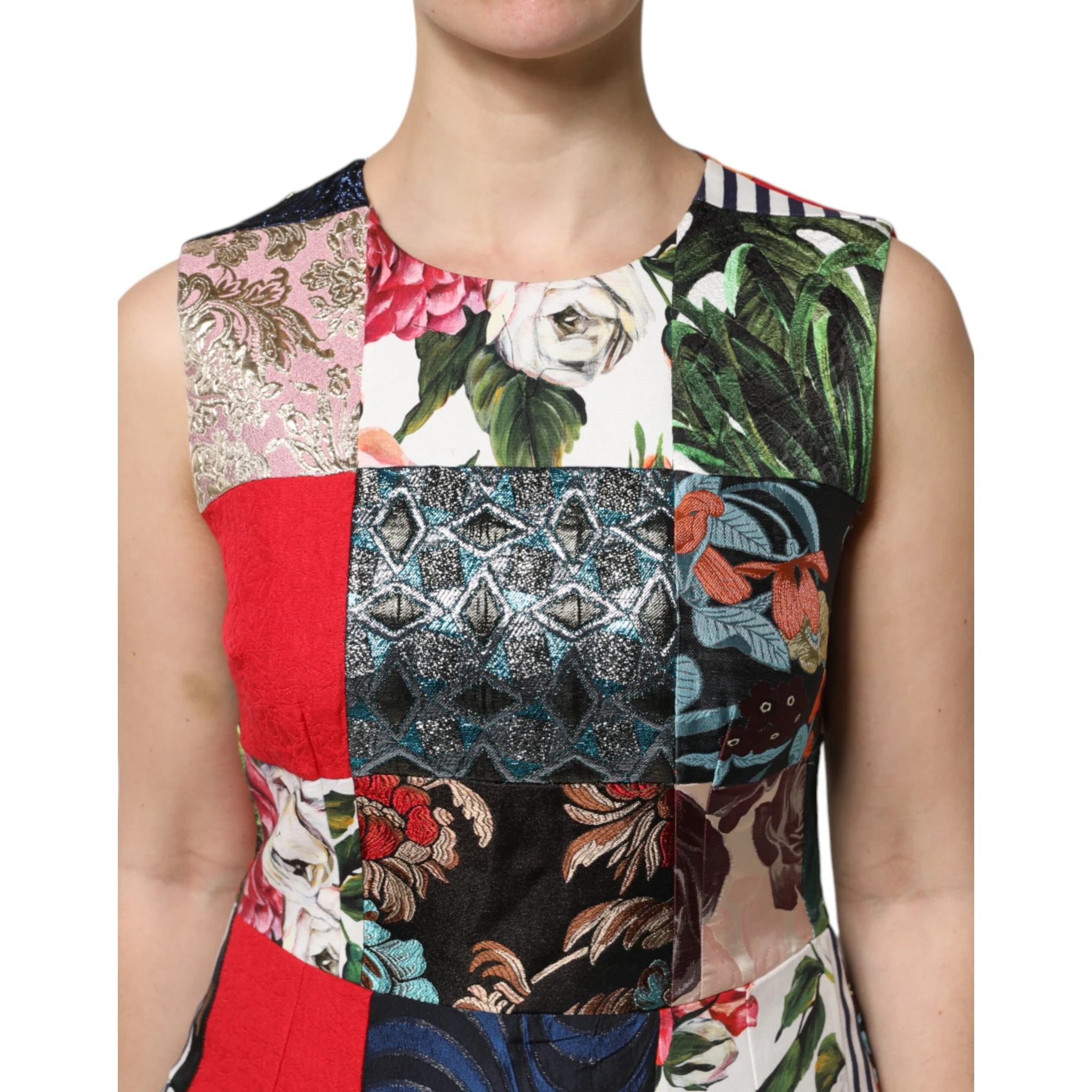 Multicolor Patchwork Sleeveless Sheath Dress