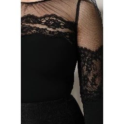 Black Lace Trim Nylon Tulle Sheath Midi Dress